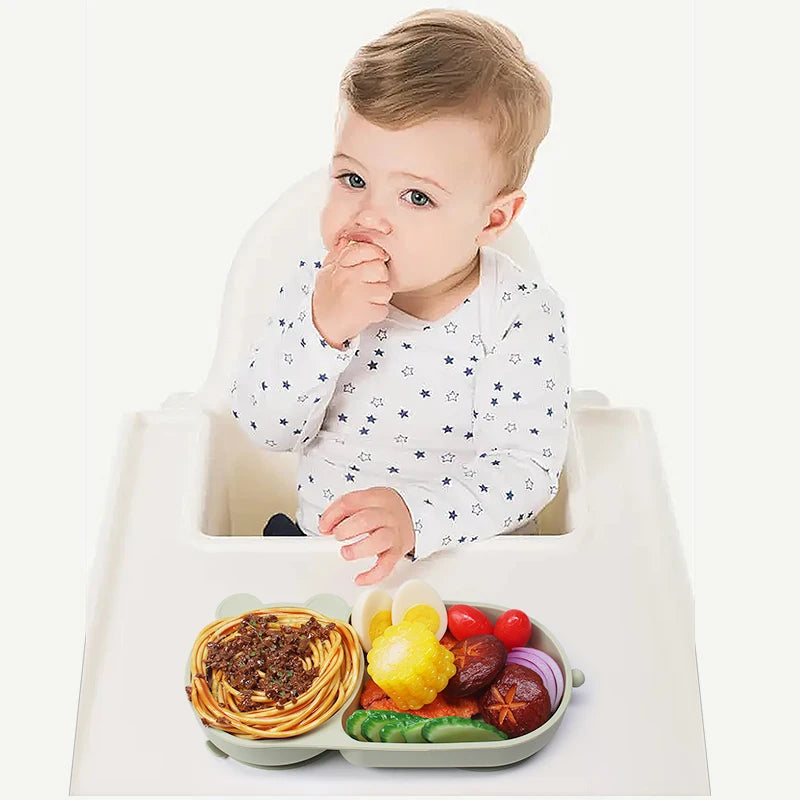 Silicone suction bowl helping reduce mealtime spills