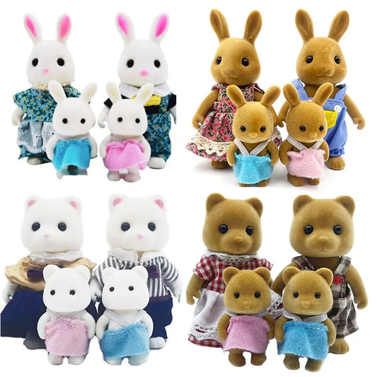 Forest family miniature doll house toy set with furniture and figures
