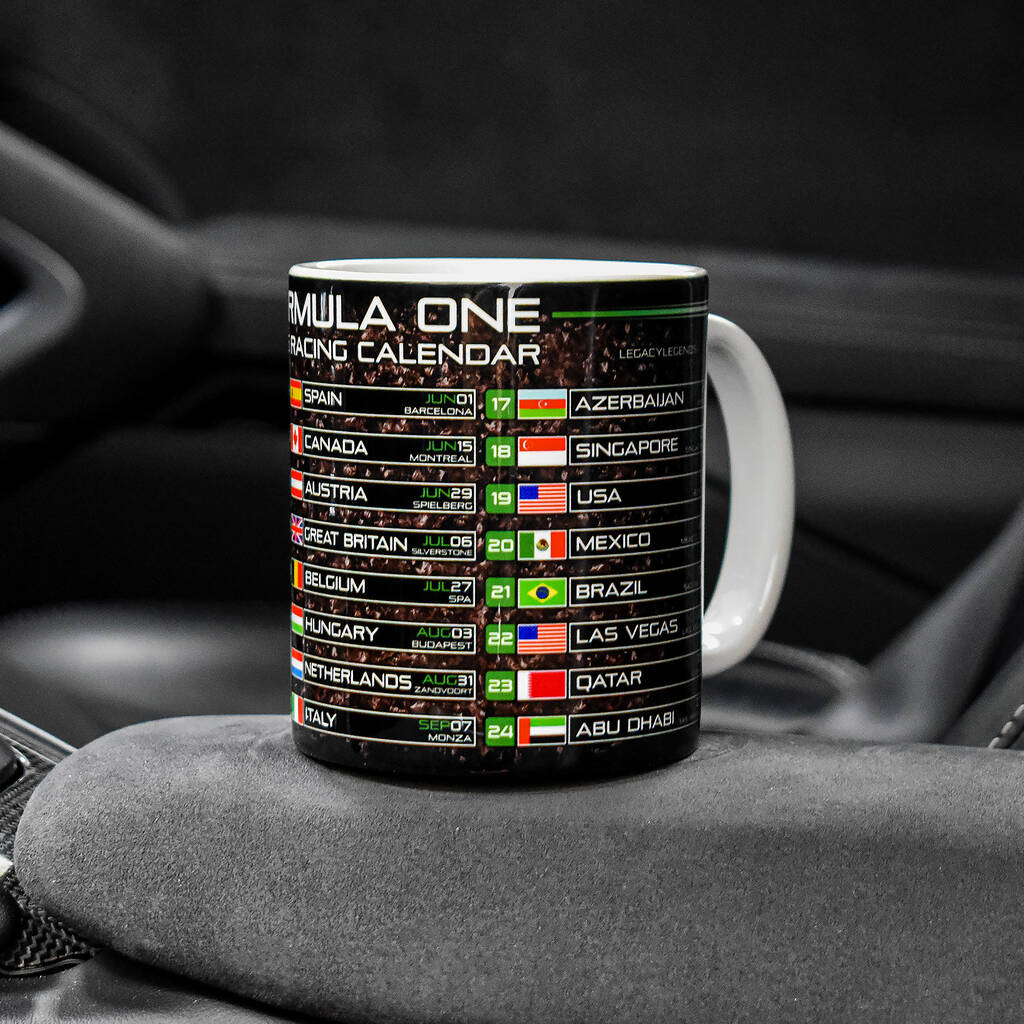 Collectible F1 2026 Mug with Race Schedule Printed Around Mug