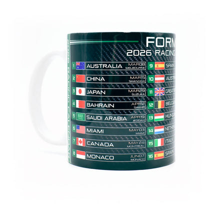 Formula One 2026 Racing Calendar Mug 11oz Ceramic for F1 Fans