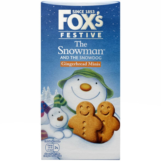 Fox's Gingerbread Minis 100g featuring Snowman & Snowdog shapes for Christmas