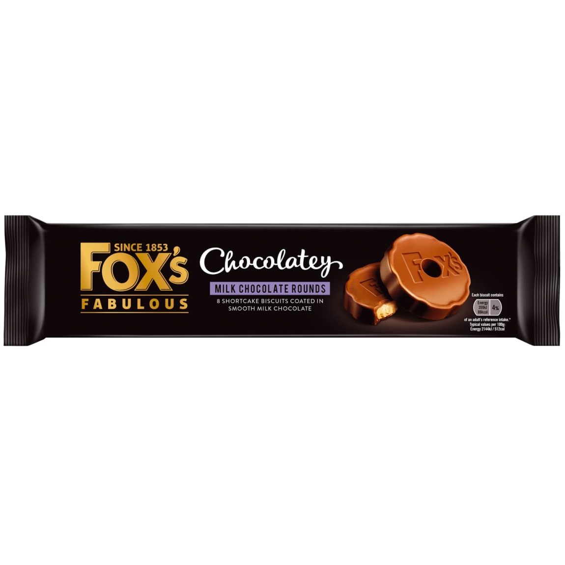 Fox’s Fabulous Milk Chocolate Rounds 130g biscuit pack front view