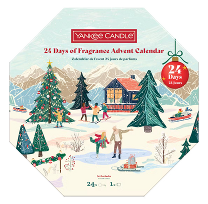 Advent calendar with 24 scented tea light candles and glass holder