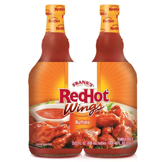 Frank's RedHot Wings Buffalo Sauce 2 x 680ml bottles, delivering authentic spicy flavor