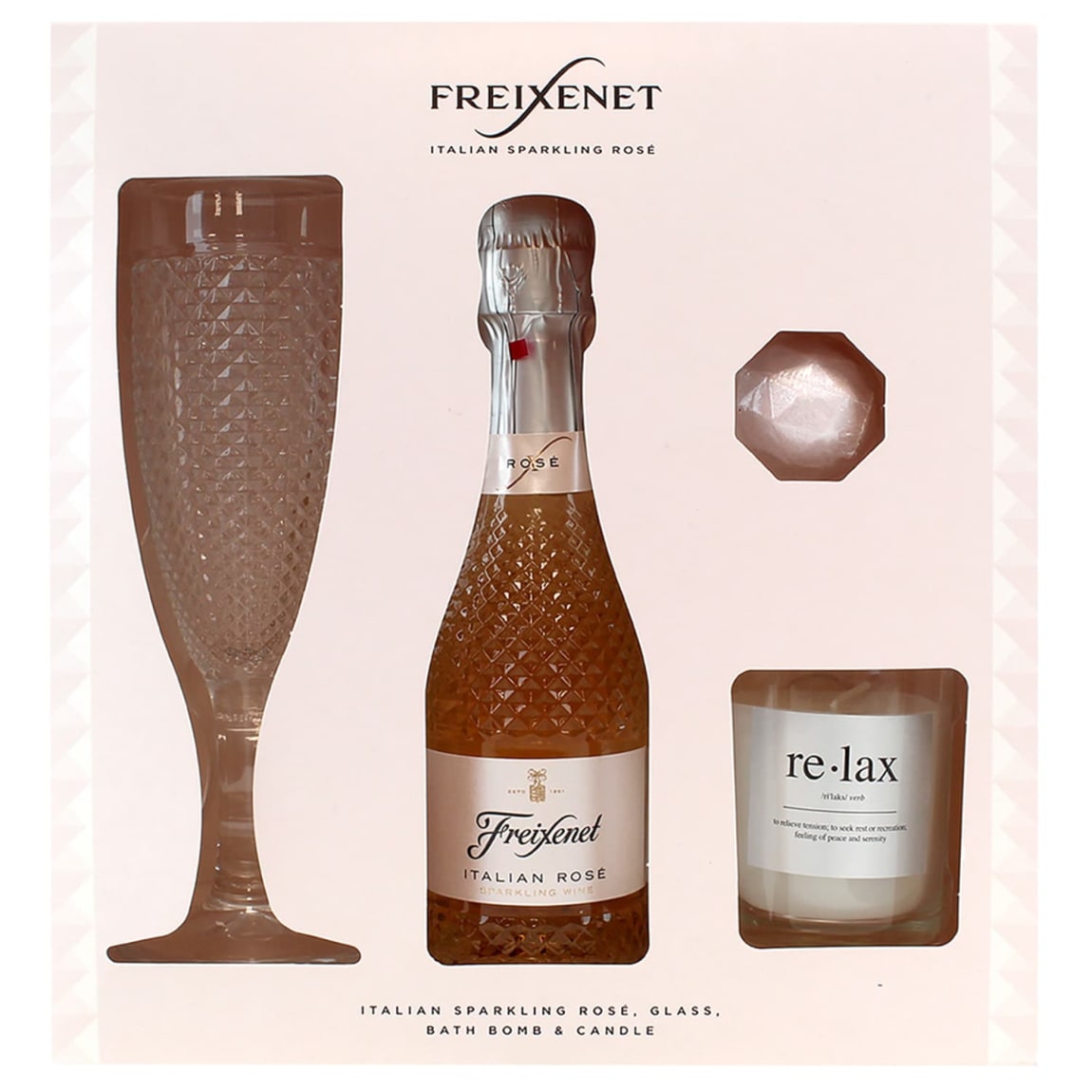 Luxury relaxation gift kit featuring Freixenet sparkling wine
