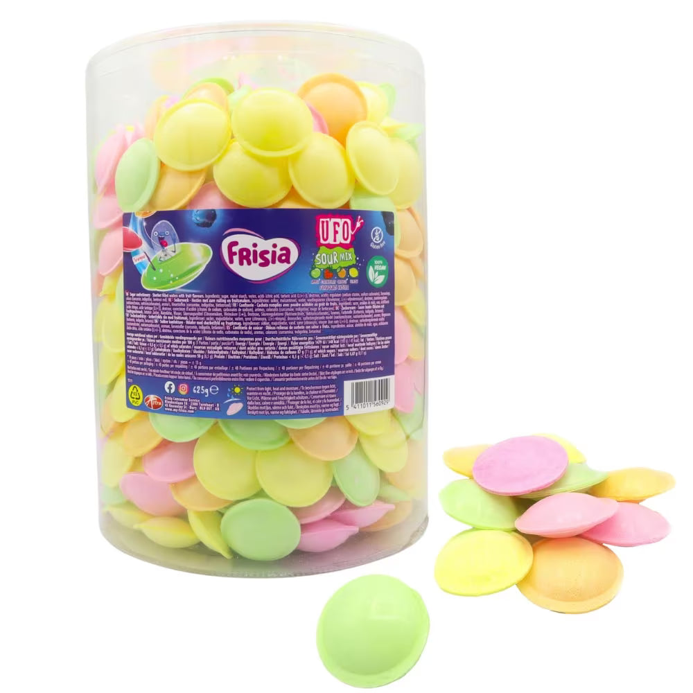 Frisia Sour Mix Flying Saucers 625g vegan candy tub