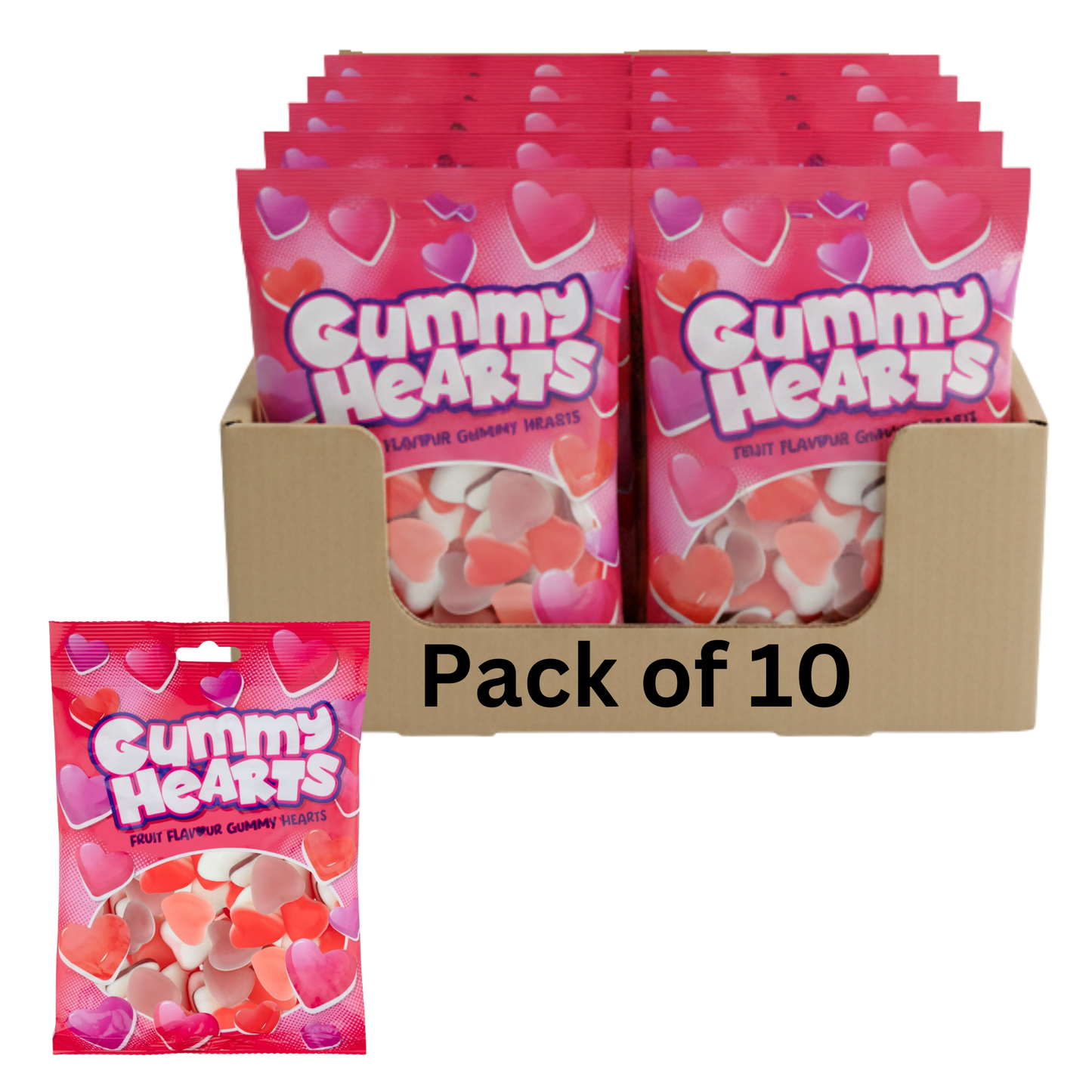 Fruit Gummy Hearts 200g bags in packs of 10 20 30 50