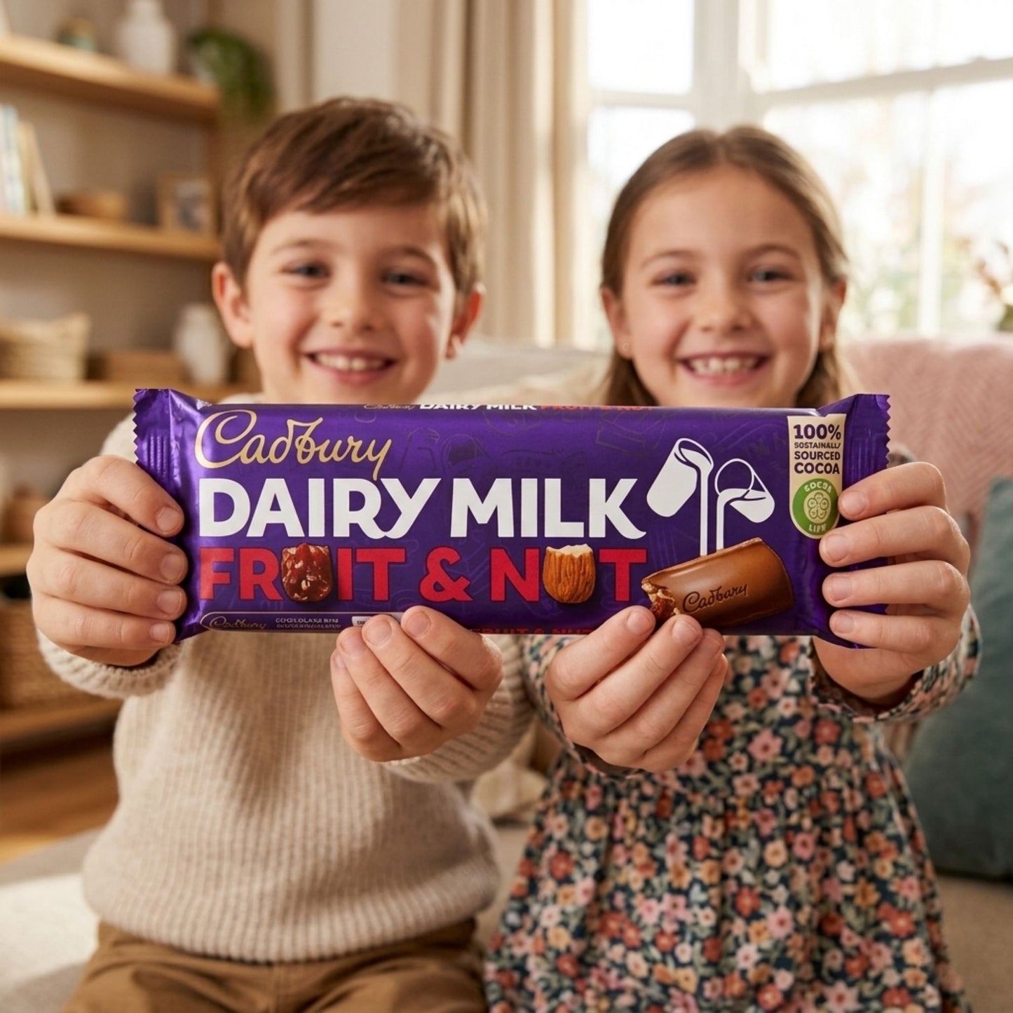 Milk chocolate bars with almonds and raisins