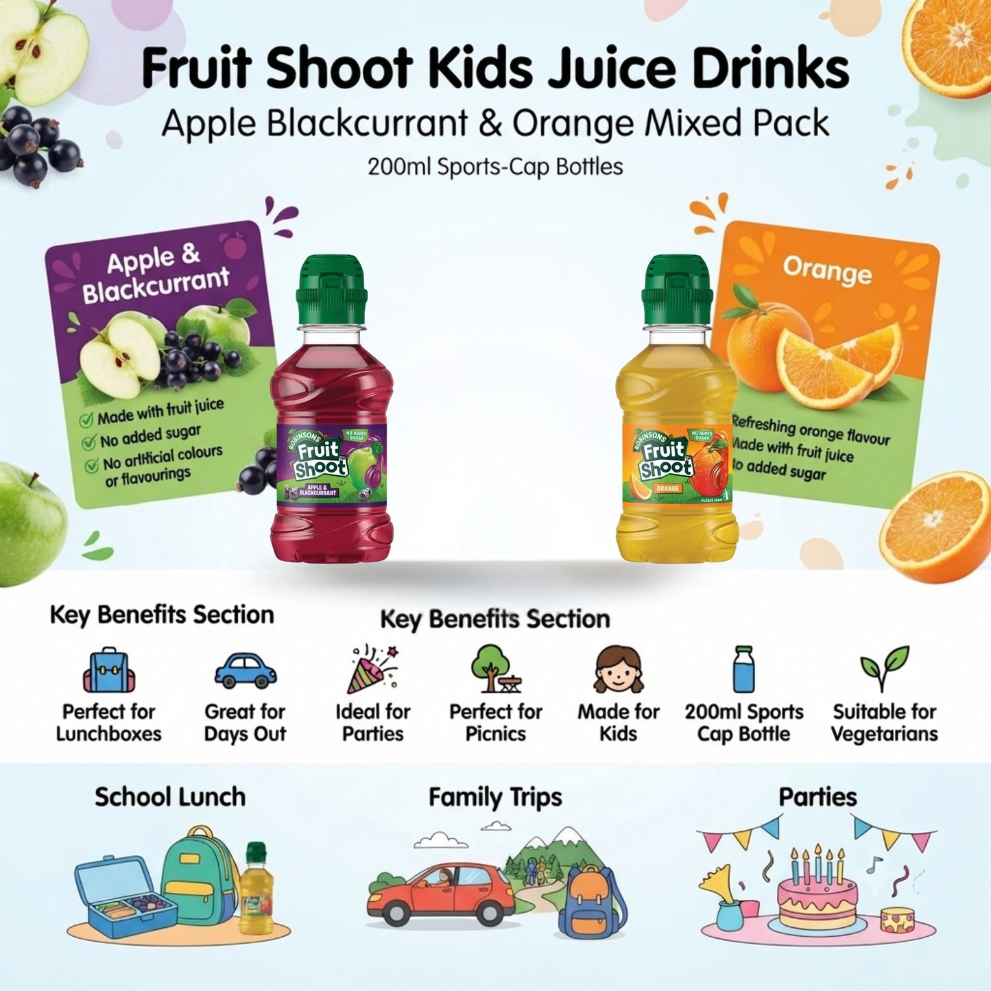 Apple and blackcurrant kids juice bottle