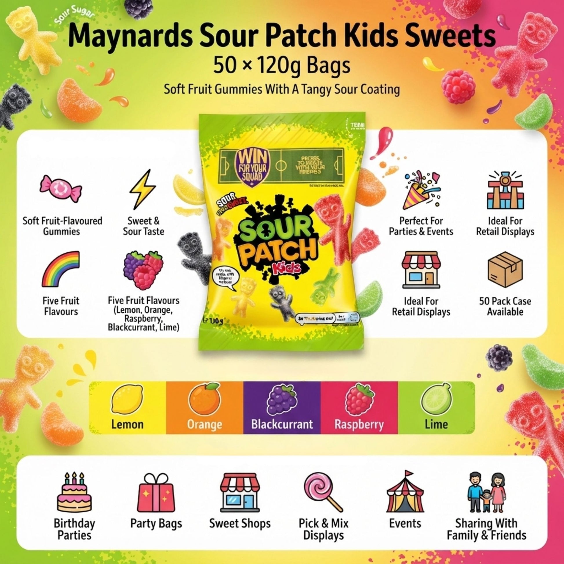Fruity gummy sweets with sour sugar coating