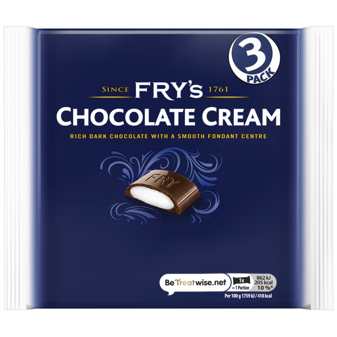Fry's Chocolate Cream 3pk with rich dark chocolate and fondant centre