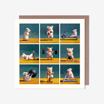 Funny gym mice illustrated greeting card collection