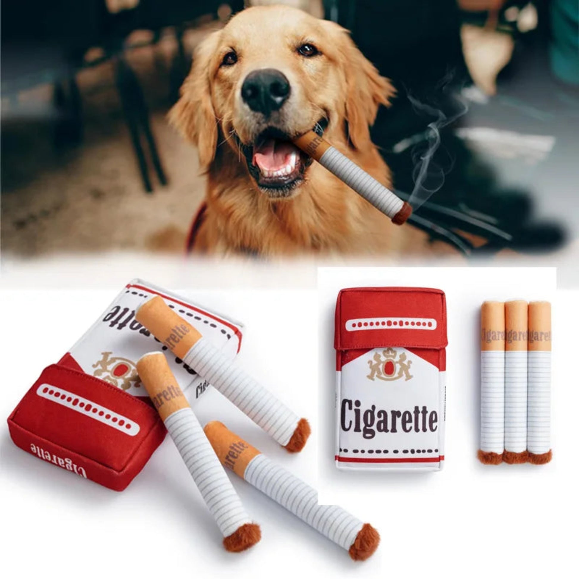 Funny Plush Cigarette Box Dog Toy