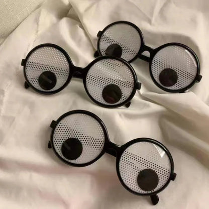 Funny glasses eyeball rolling close up detail plastic metal frame