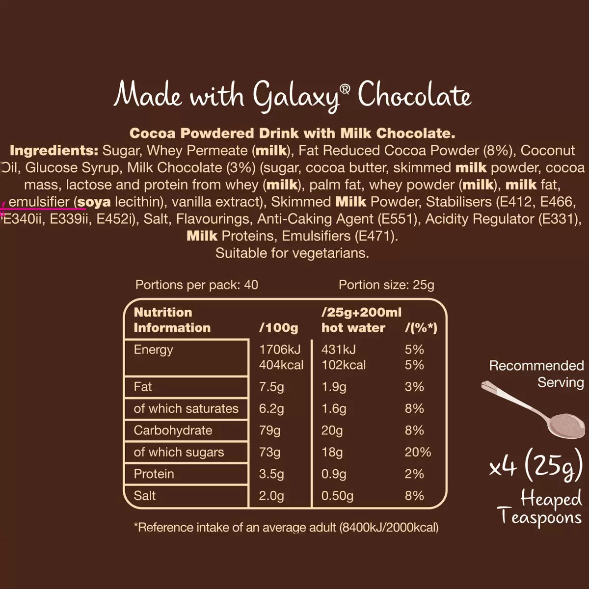 Creamy Galaxy hot chocolate served in a mug—perfect for cosy evenings