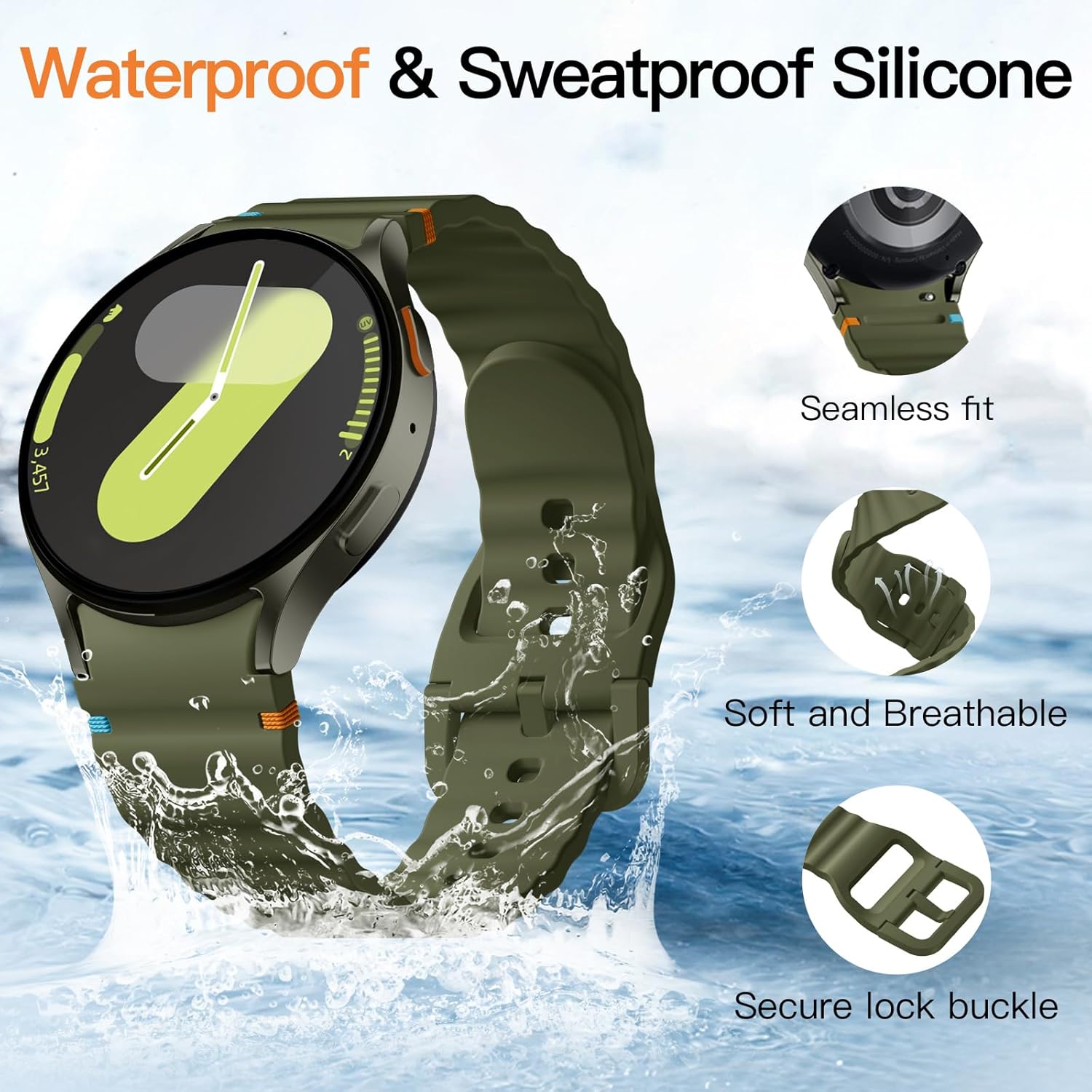 Soft breathable silicone Galaxy Watch 7 6 5 4 strap set