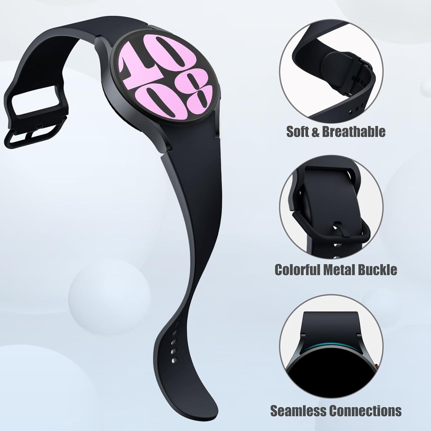 Soft silicone replacement strap for Galaxy Watch 7 6 5 4