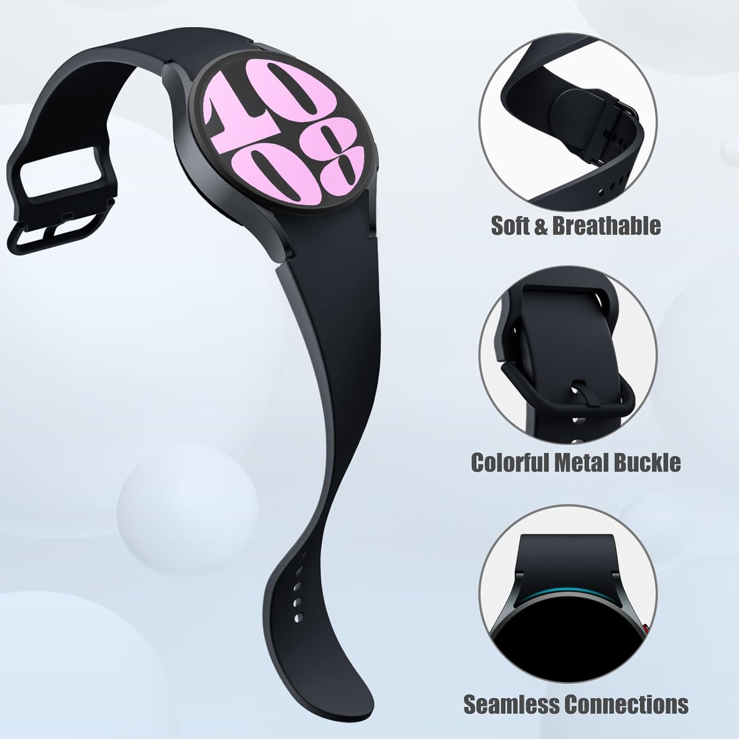 Soft silicone replacement strap for Galaxy Watch 7 6 5 4