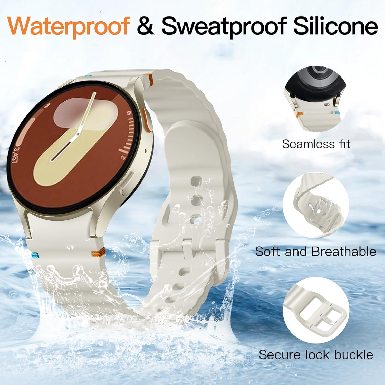 Soft breathable silicone Galaxy Watch 7 6 5 4 strap set