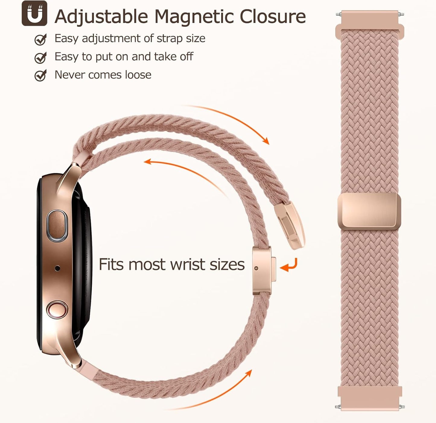 Breathable braided smartwatch strap with magnetic closure