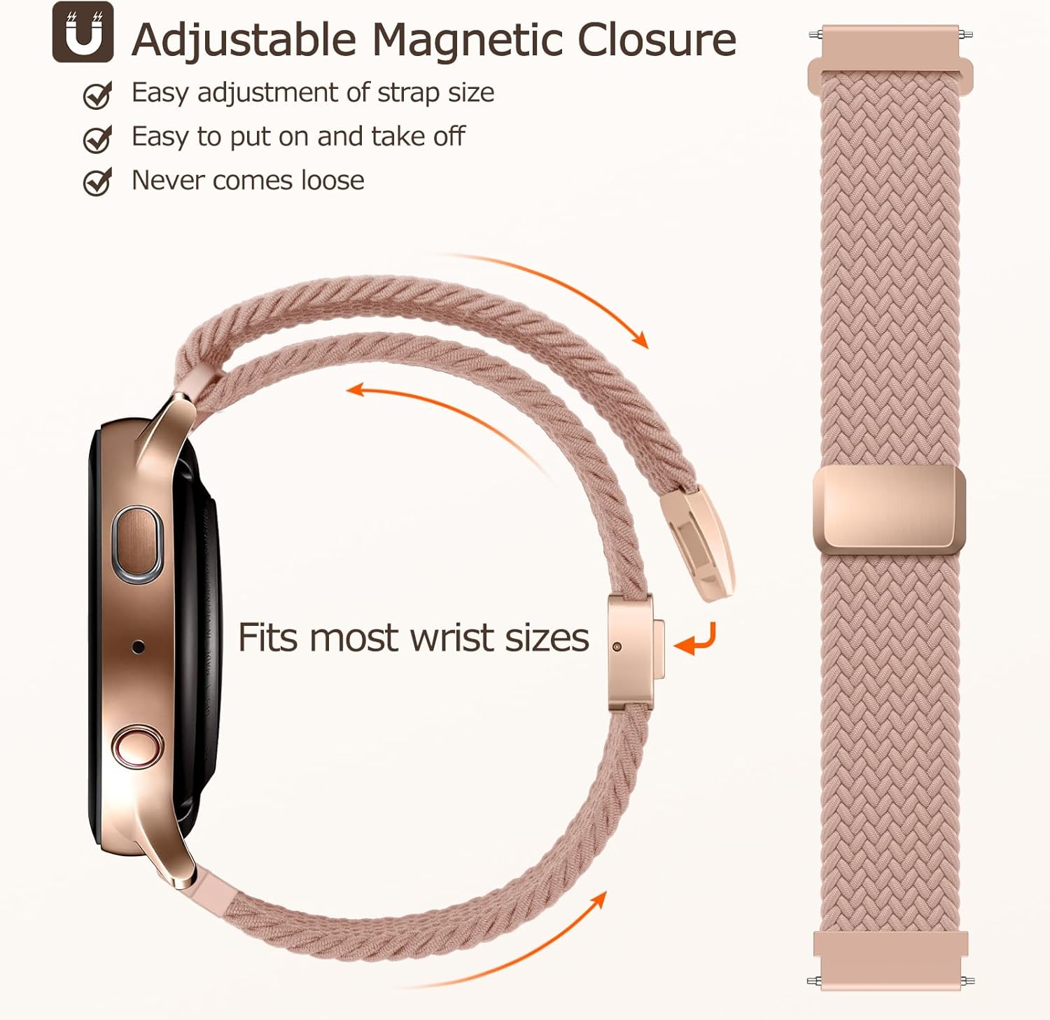 Breathable braided smartwatch strap with magnetic closure