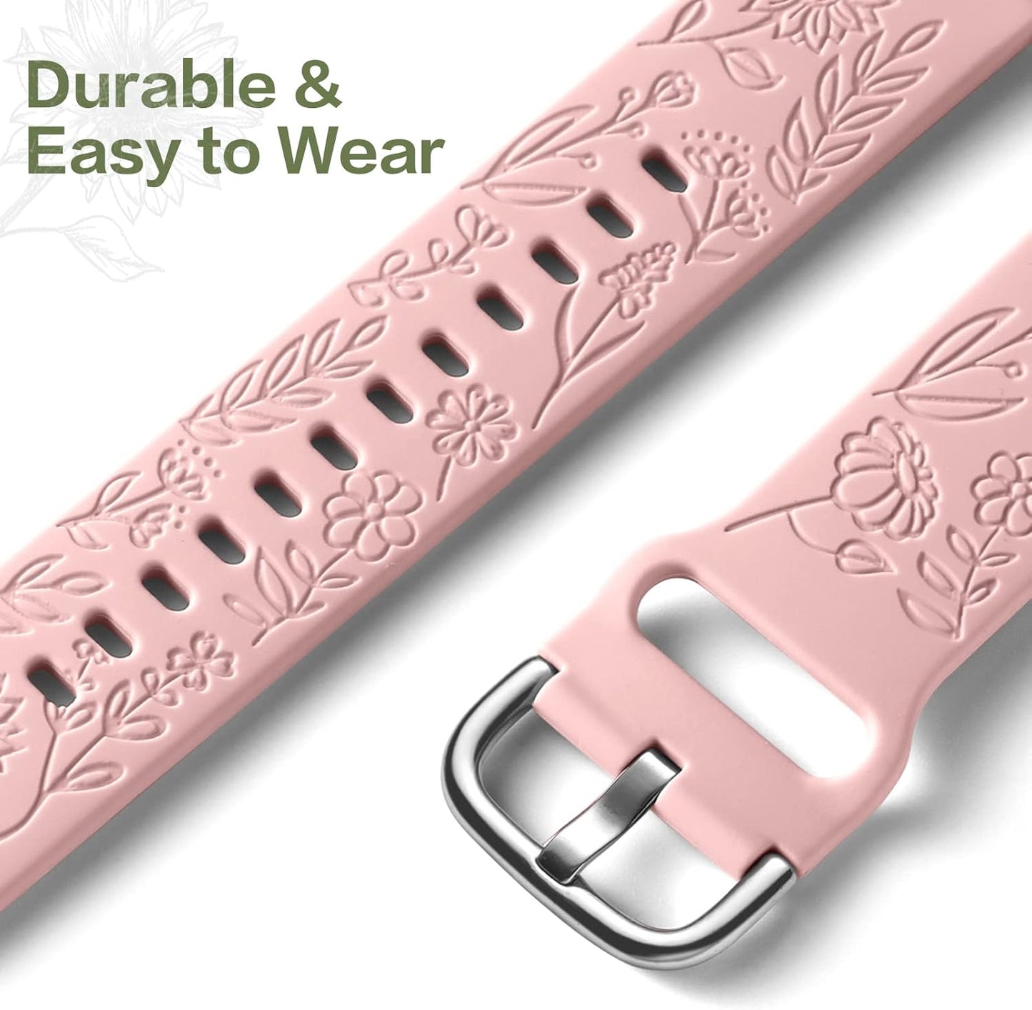 Pink engraved flower band for Samsung Galaxy Watch 7 6 5 4