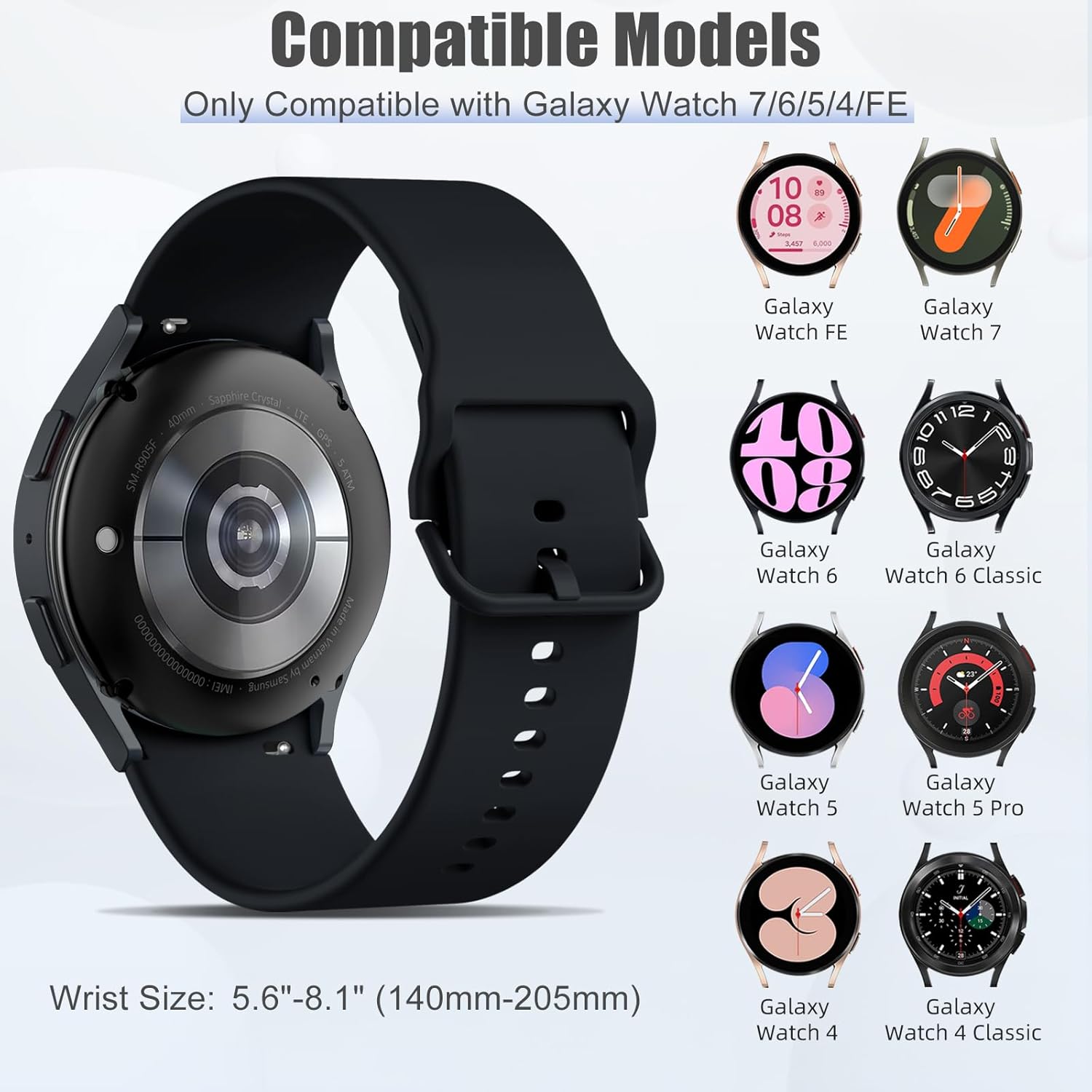 Adjustable silicone watch strap for Galaxy Watch FE models