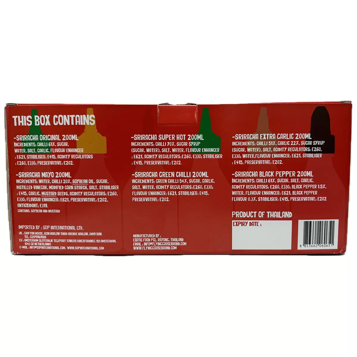 Sriracha sauce bottles for dipping and cooking