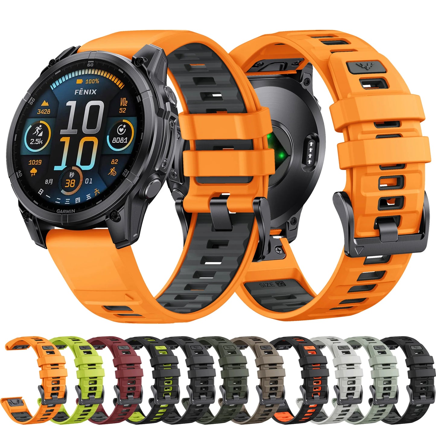 Garmin Fenix 8 QuickFit 22mm 26mm silicone watch band multiple colours
