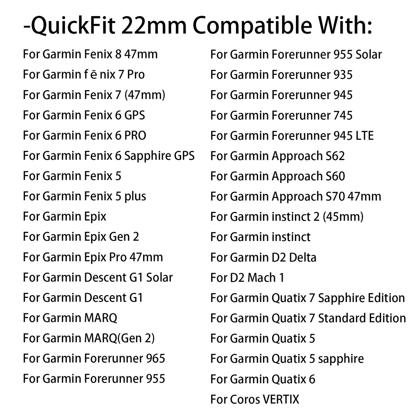 Garmin QuickFit 22mm 26mm band size guide wrist compatibility