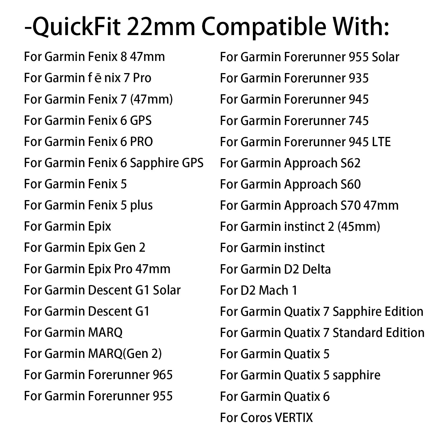Garmin QuickFit 22mm 26mm band size guide wrist compatibility