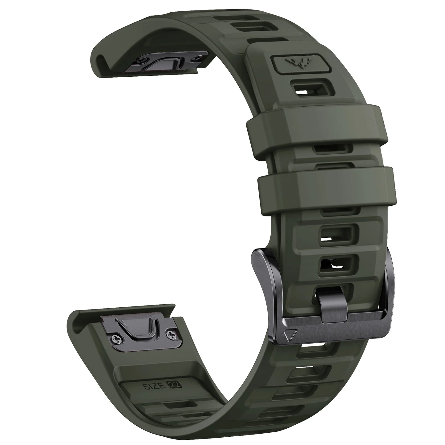 Garmin smartwatch QuickFit band metal buckle close up detail