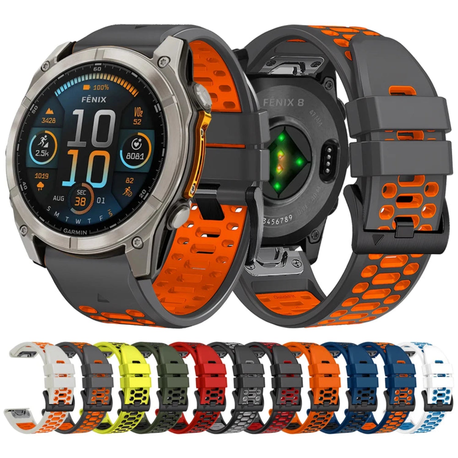 Breathable silicone Garmin QuickFit band 22mm 26mm two tone colour