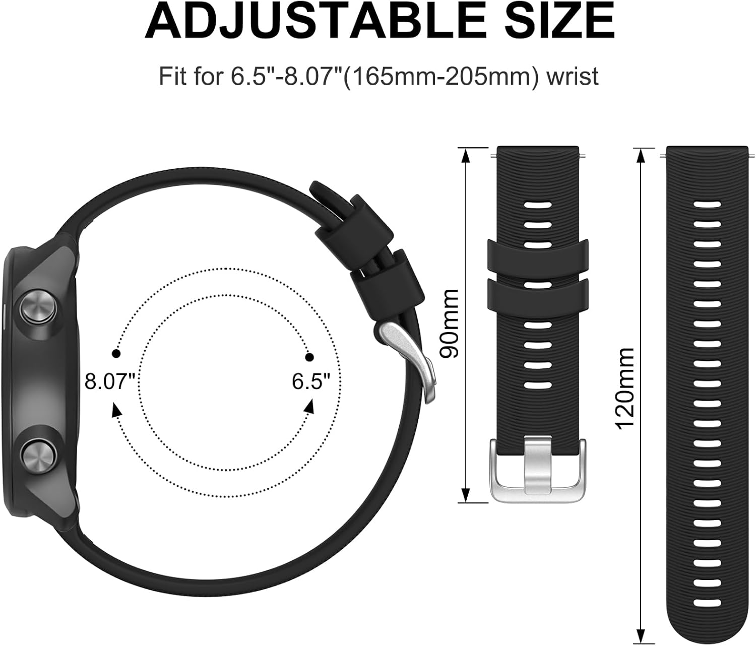 Adjustable 20mm silicone strap for Garmin Venu and Venu Sq