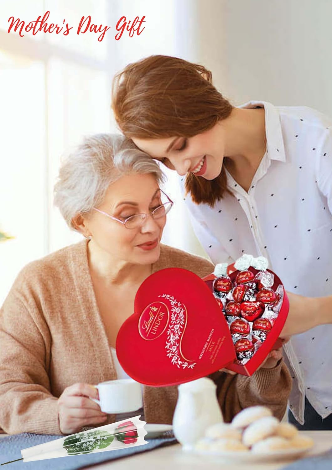 Gift box filled with heart-shaped Lindor chocolates