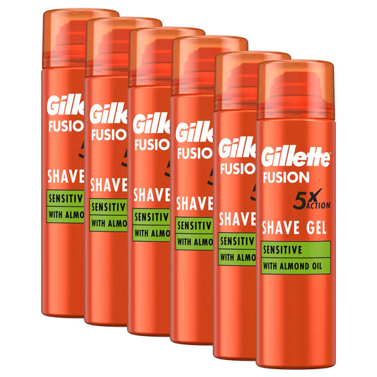 Gillette Fusion5 Ultra Sensitive Men's Shaving Gel 6 x 200ml pack