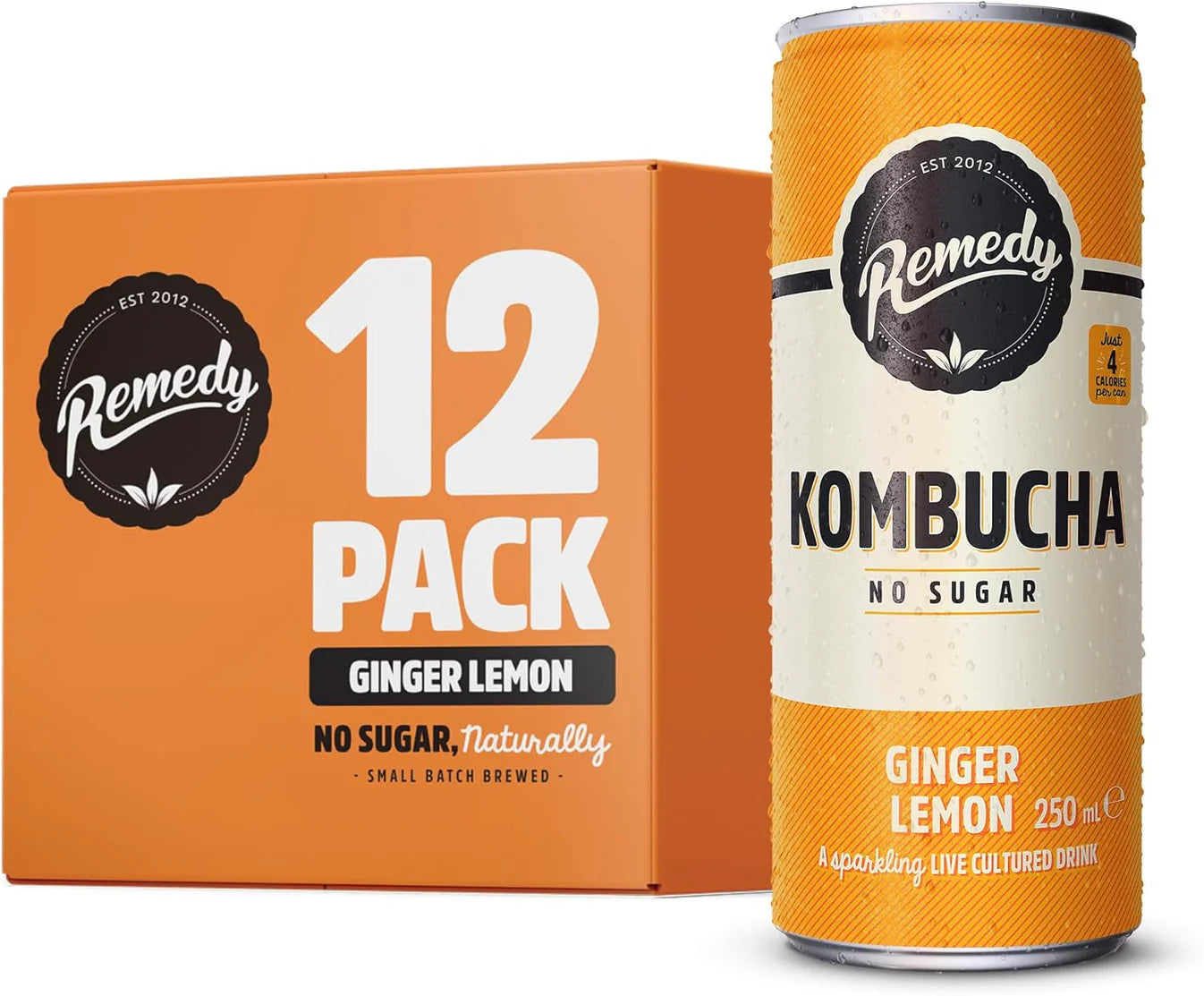 Remedy kombucha ginger lemon 12 pack cans fermented drink