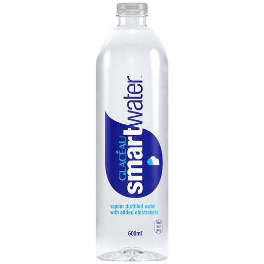 Glaceau Smartwater 600ml bottle of vapour-distilled spring water with electrolytes