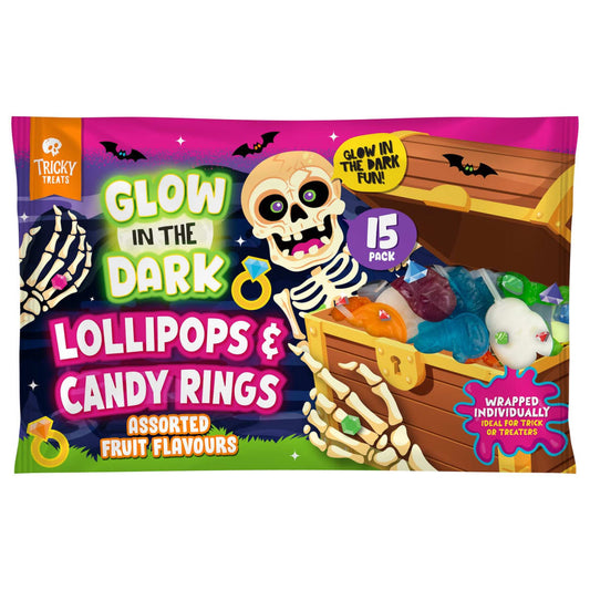 Glow in the Dark Halloween Lollipops & Candy Rings 15 pack