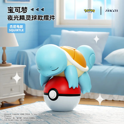 Squirtle figurine on a Poké Ball with a living room background
