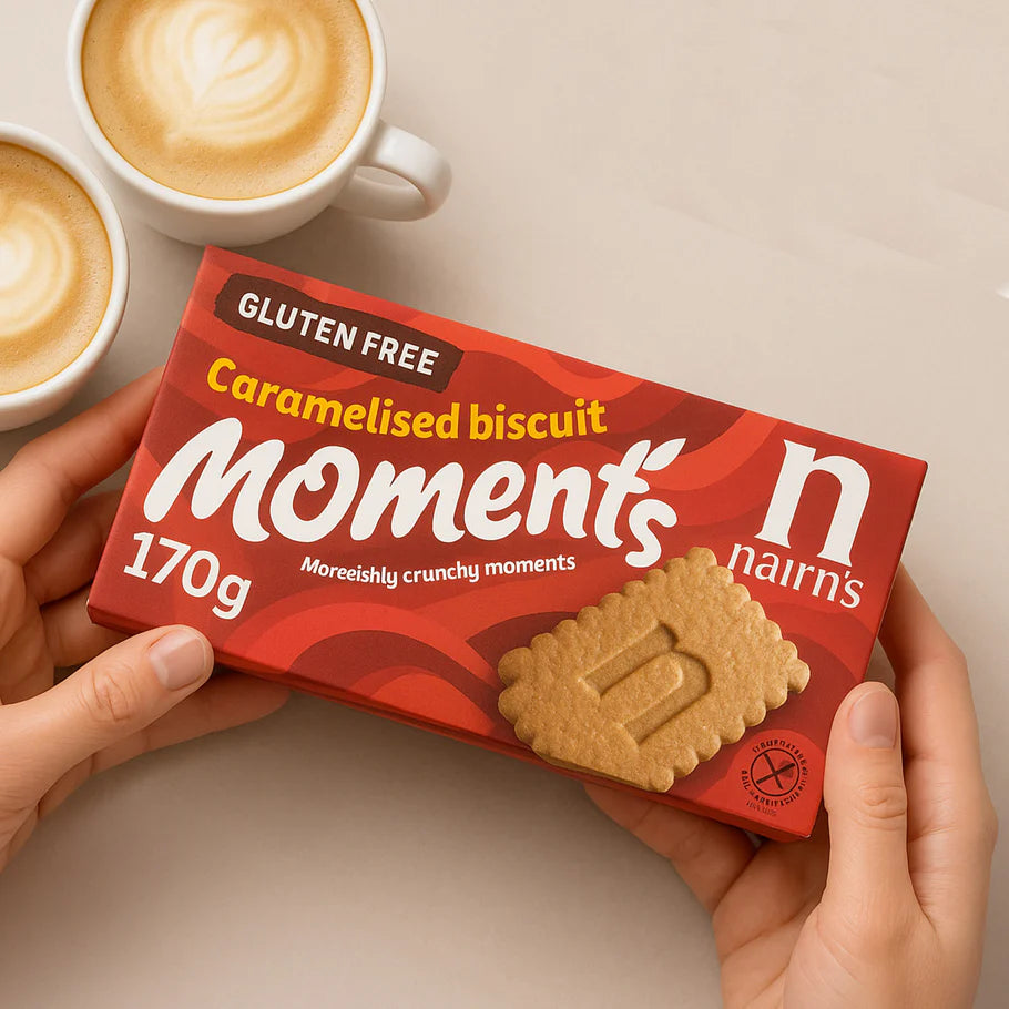 Crunchy caramel flavoured gluten free biscuits