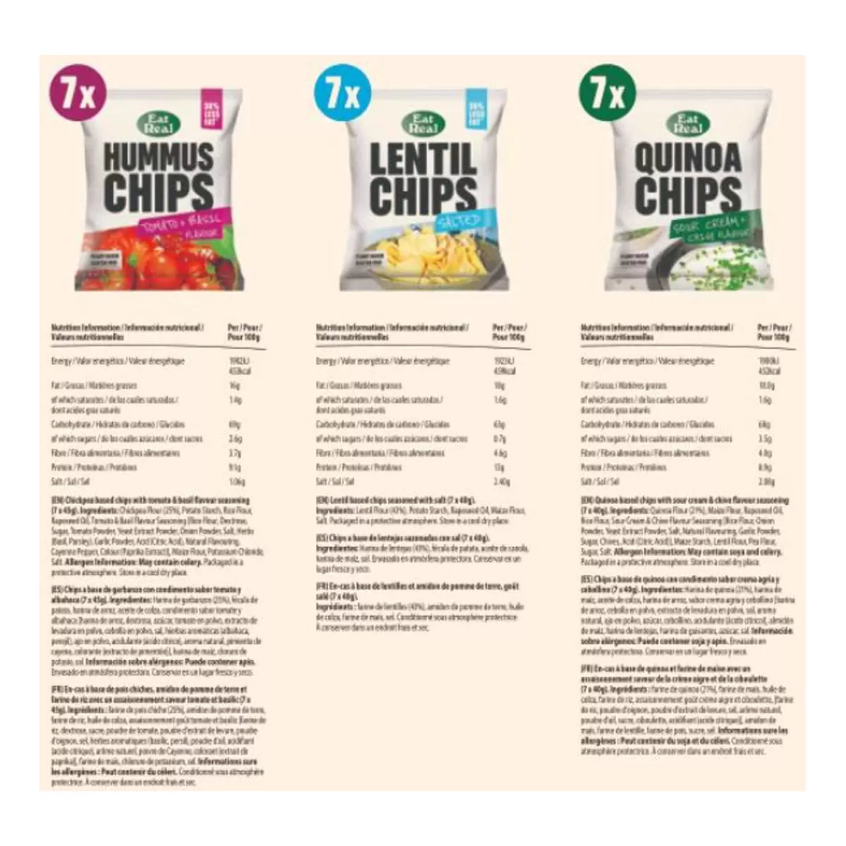 Crunchy, wholesome chips with no artificial colours or preservatives