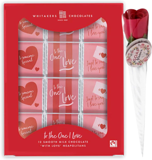 Gluten Free Milk Chocolate “To The One I Love” Neapolitan Gift Pack 60g with Rose