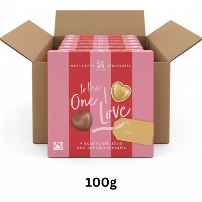 Gold foiled milk chocolate hearts in romantic gift packaging
