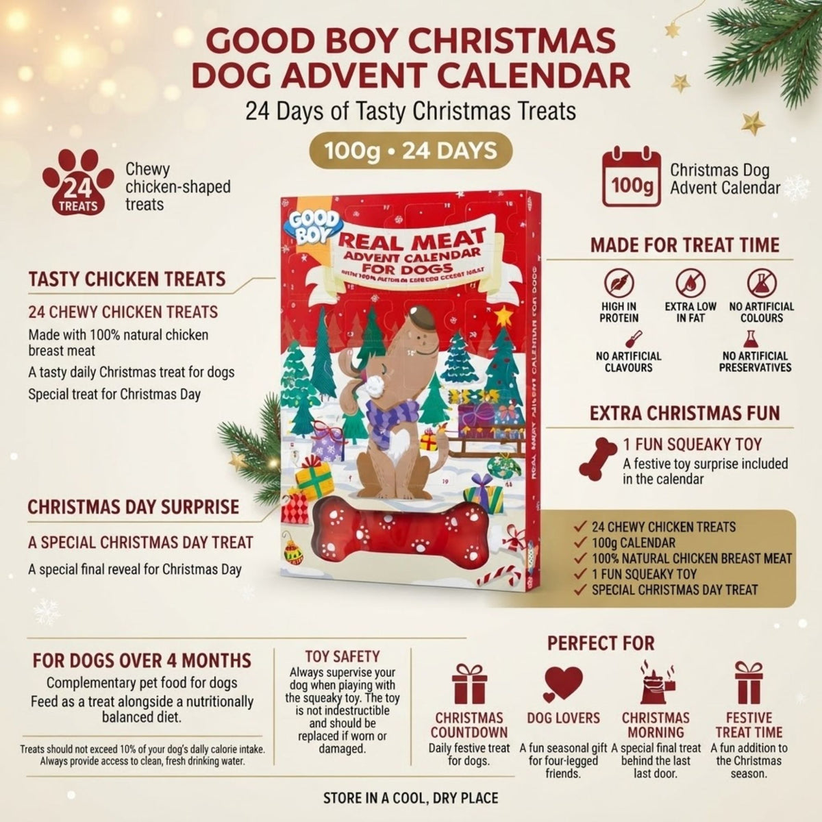 Good Boy festive dog advent calendar with treats and toy
