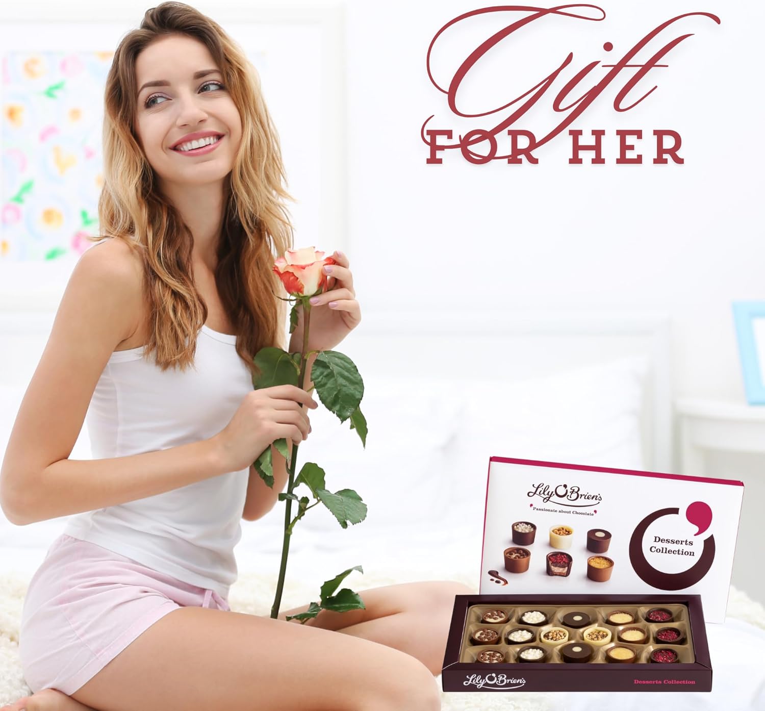 Gourmet chocolate box featuring Lily O’Brien dessert flavours