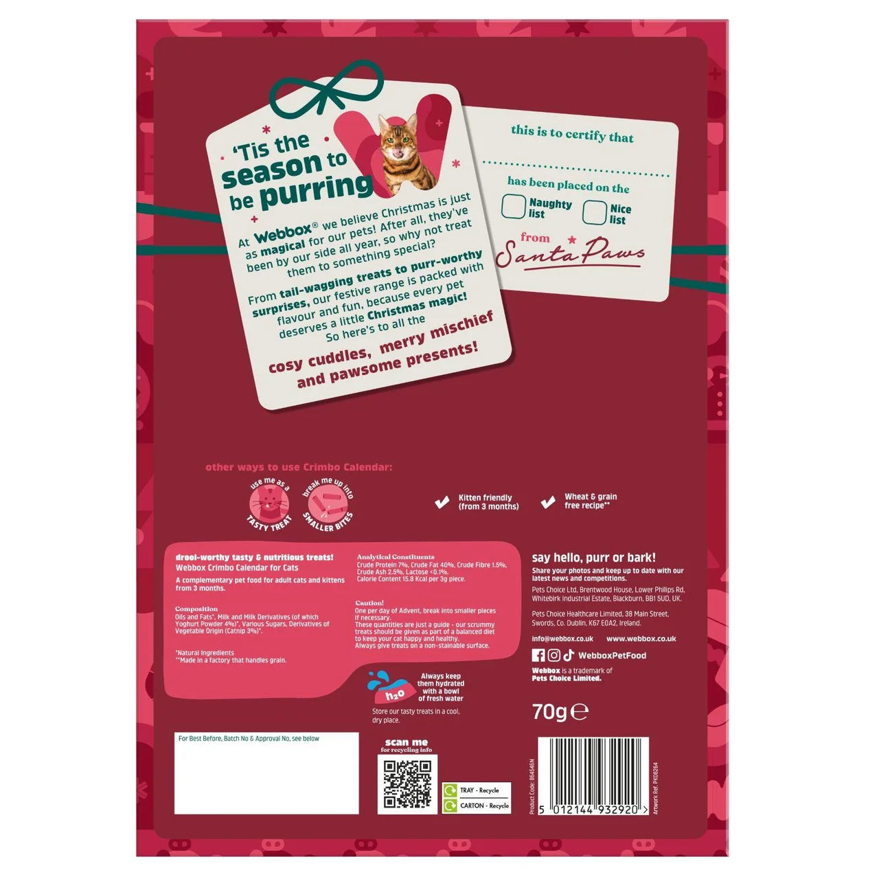 Festive grain-free cat treat calendar for kittens and adult cats