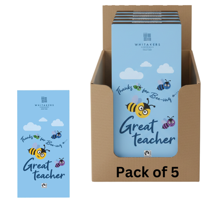 Chocolate bar with Great Teacher message and education-themed wrapper