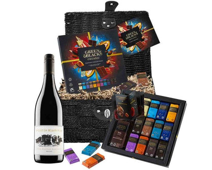 Organic chocolate selection paired with red wine gift set