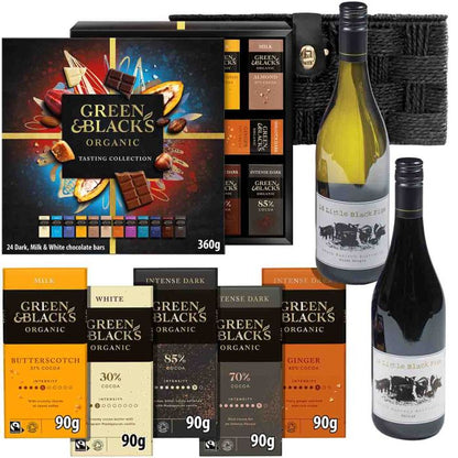 Green & Black’s chocolate and wine hamper with organic bars
